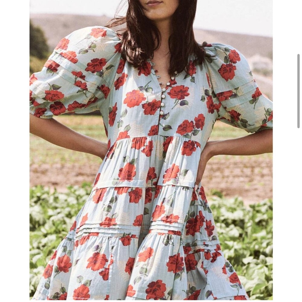 THE GREAT. Ravine Pleated Dress Western Rose Print Size 2 Medium